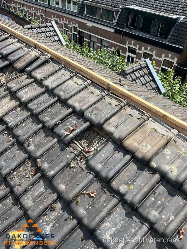 Dakonderhoud aan schuin pannendak met nokvernieuwing in Hilvarenbeek