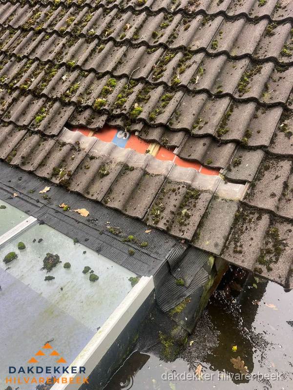 Beschadigd pannendak met ontbrekende dakpannen voor reparatie in Hilvarenbeek Beschadigd pannendak met ontbrekende dakpannen voor reparatie in Hilvarenbeek